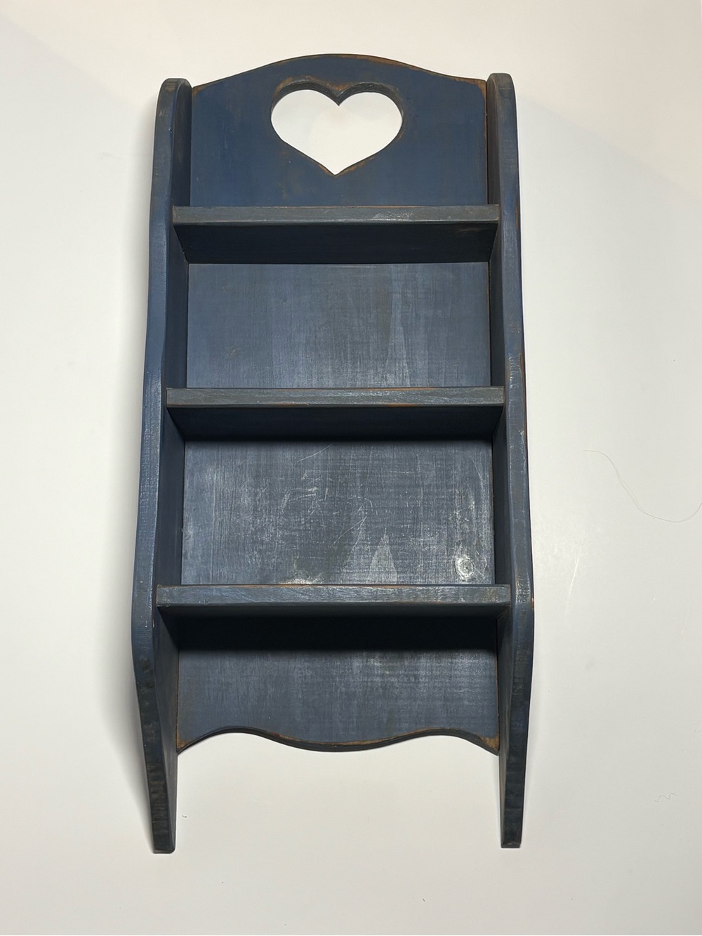 Vintage Primitive Wood Heart Wall Shelf - Distressed Country Blue